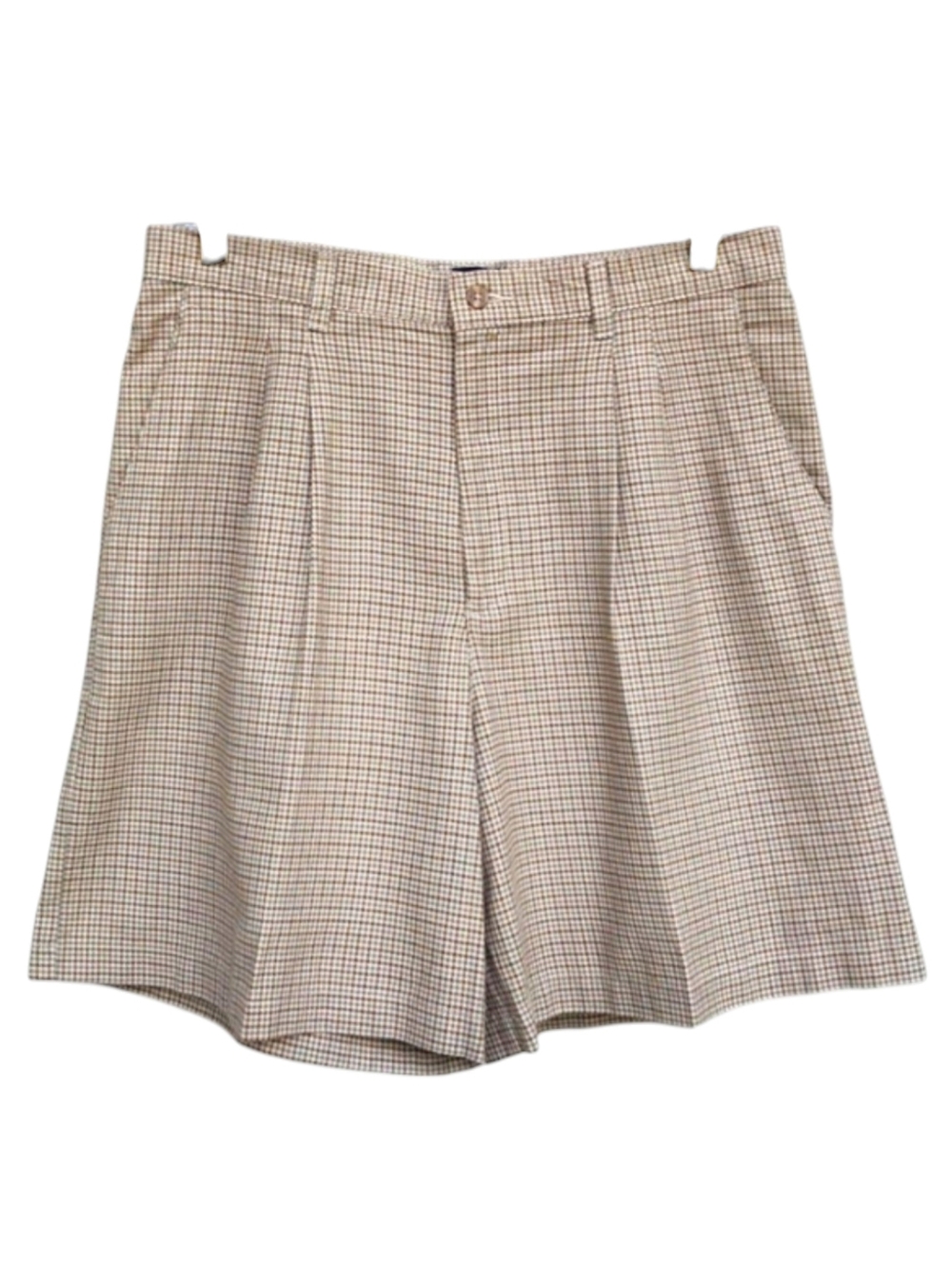 Vintage "Lee" Cream, Tan & Blue Houndstooth Pleated High Waist Shorts Size 16M
